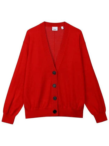 V-Neck Wool Cardigan Red - BURBERRY - BALAAN 1