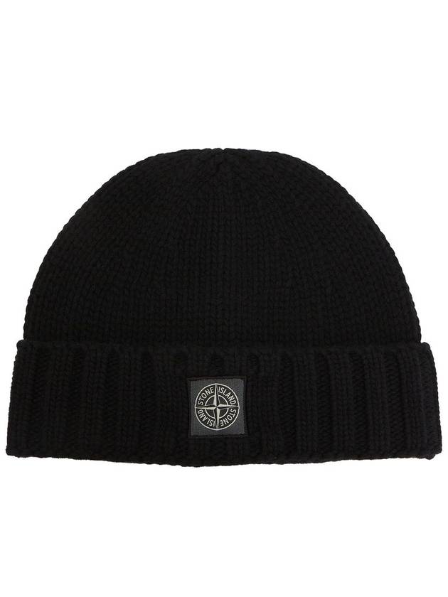 Logo Patch Wool Beanie Black - STONE ISLAND - BALAAN 2