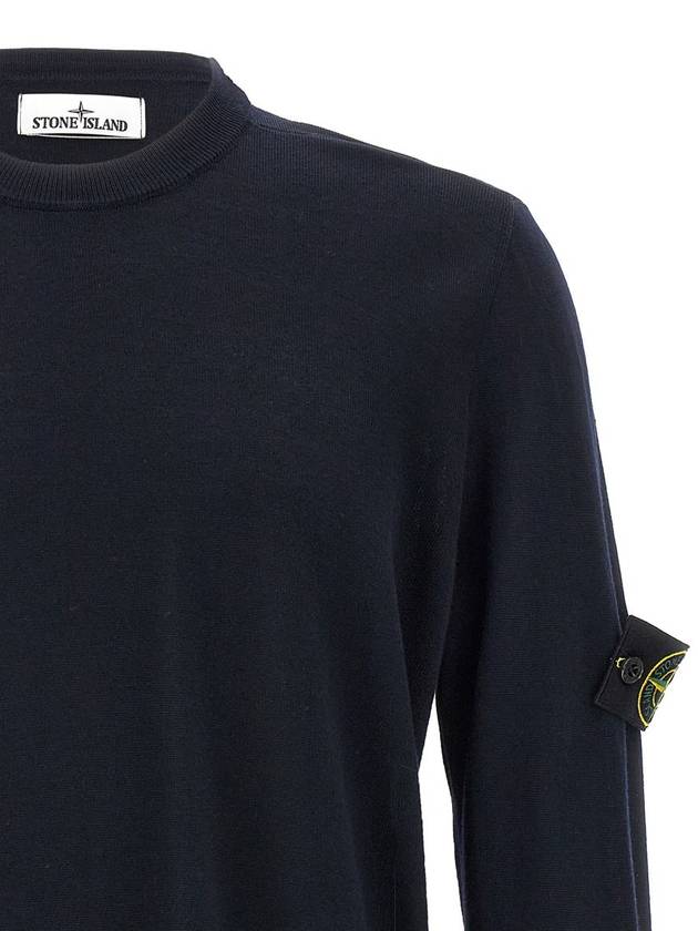 Logo Patch Crewneck Virgin Wool Knit Top Navy - STONE ISLAND - BALAAN 4