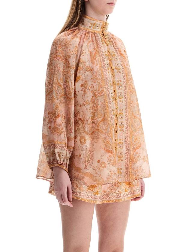 cream and pink high neck paisley blouse in rayon with long sleeves - ZIMMERMANN - BALAAN 2