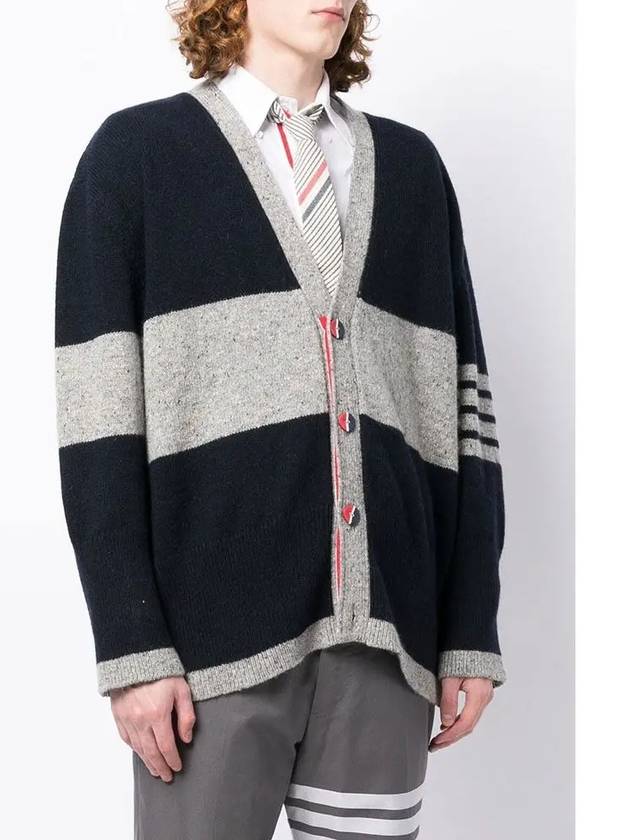 Two Tone Wool Mohair Cardigan Navy Grey - THOM BROWNE - BALAAN 5