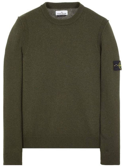 Logo Patch Crew Neck Wool Knit Top Khaiki - STONE ISLAND - BALAAN 2