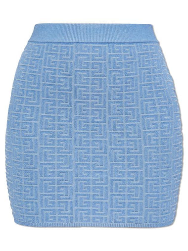 Balmain Short Skirt With Monogram, Women's, Light Blue - BALMAIN - BALAAN 1