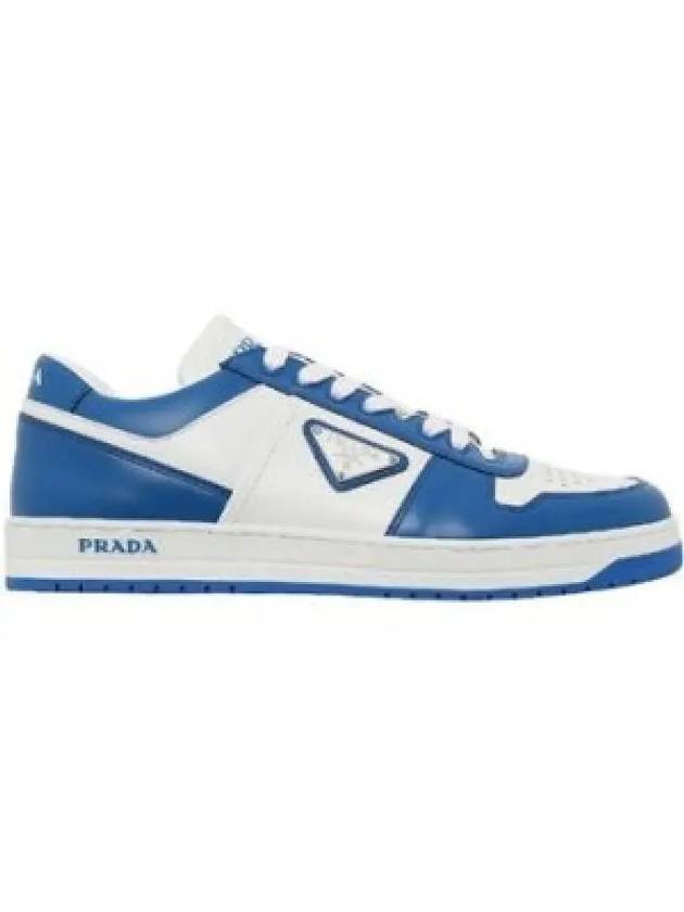 Men's Downtown Triangle Logo Leather Low Top Sneakers White Cobalt Blue - PRADA - BALAAN 2