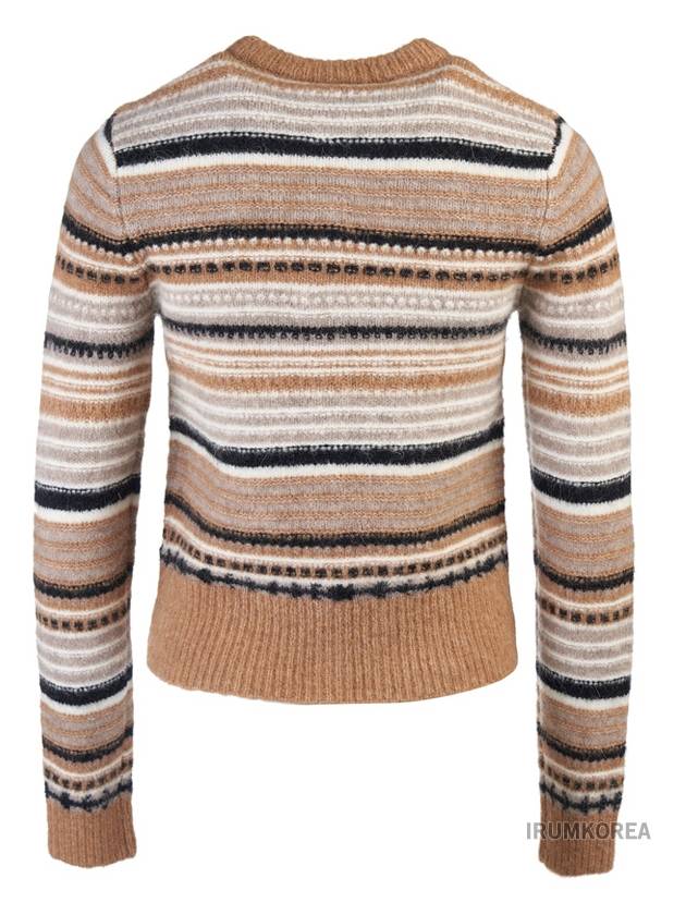 Striped Soft Wool Knit Cardigan Brown - GANNI - BALAAN 4