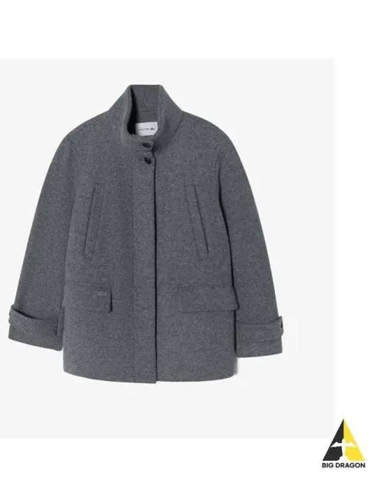 Women s Wool High Neck Coat Charcoal Gray - LACOSTE - BALAAN 1