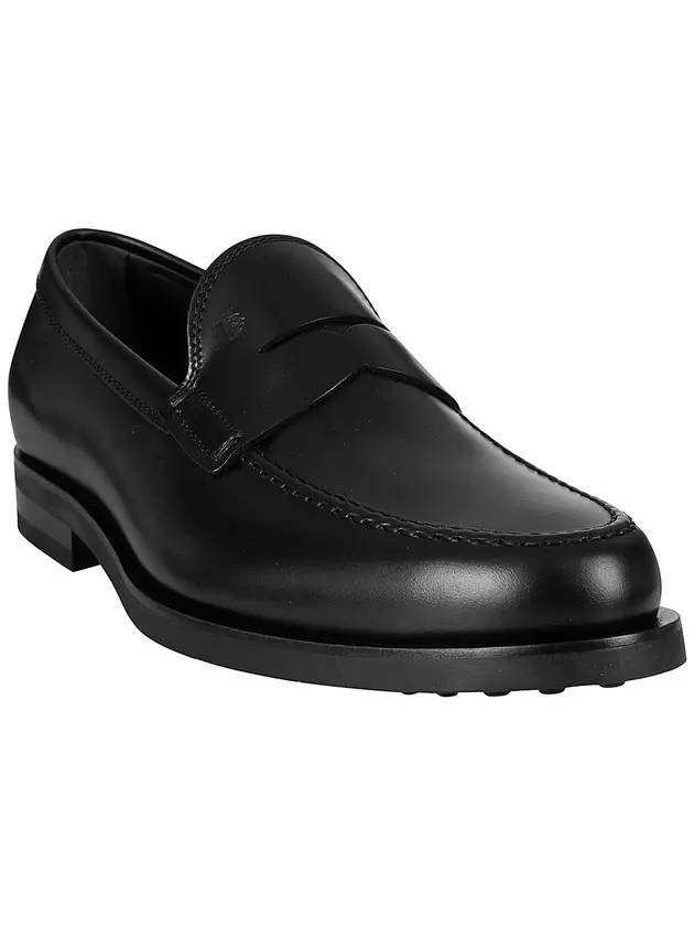 Men's Stamped Monogram Semi Glossy Leather Loafers Black - TOD'S - BALAAN 3