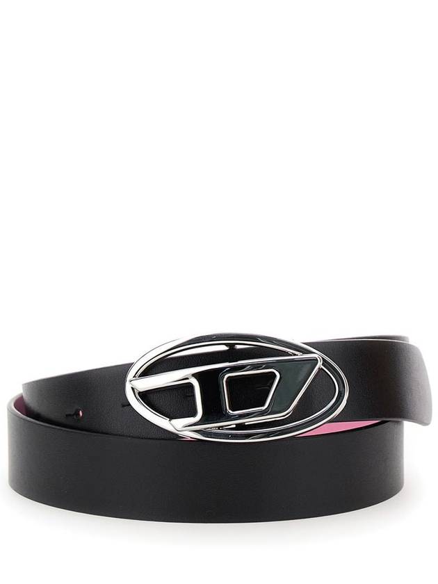 'B-1Dr Rev' Black Reversible Belt With Oval D Buckle In Leather Woman - DIESEL - BALAAN 5