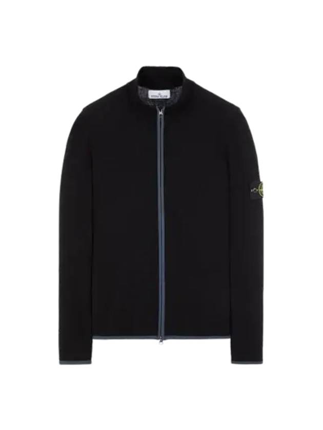 Compass Patch High Neck Stretch Wool Zip Up Cardigan Black - STONE ISLAND - BALAAN 2