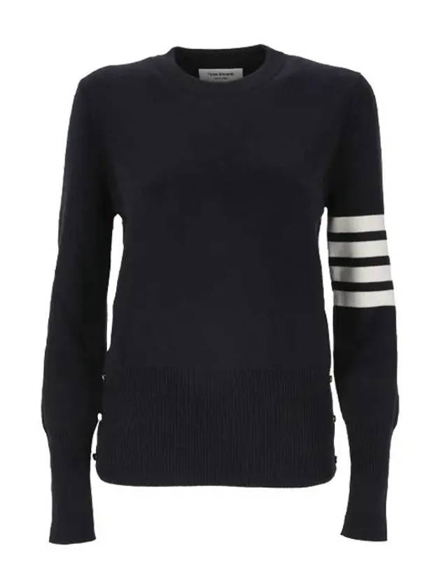 Milano Stitch Crewneck 4-Bar Cotton Crepe Knit Top Navy - THOM BROWNE - BALAAN 2