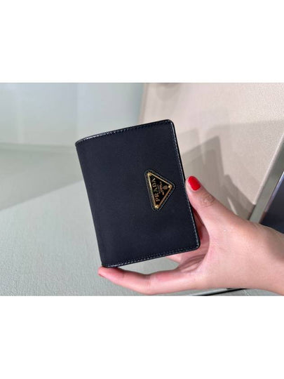 Tessuto Gold Triangle Logo Flap Half Wallet Black - PRADA - BALAAN 2