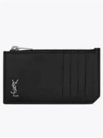 Tiny Cassandre Fragments Silver Hardware Leather Zipper Card Wallet Black - SAINT LAURENT - BALAAN 2