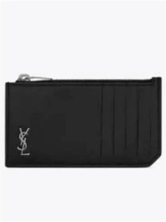 Tiny Cassandre Fragments Silver Hardware Leather Zipper Card Wallet Black - SAINT LAURENT - BALAAN 2