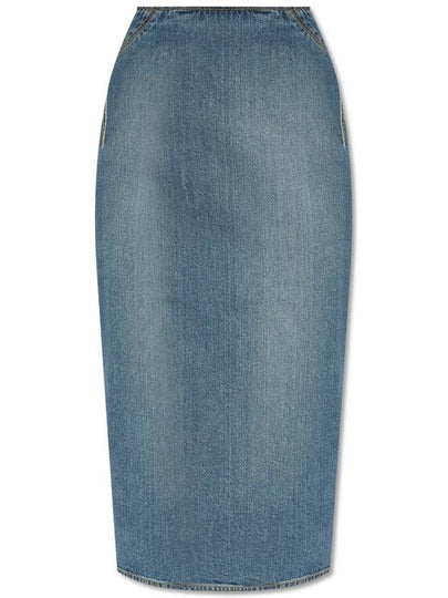 High Rise Back Two Way Zip Denim Cotton Pencil Skirt Blue - ALAIA - BALAAN 2