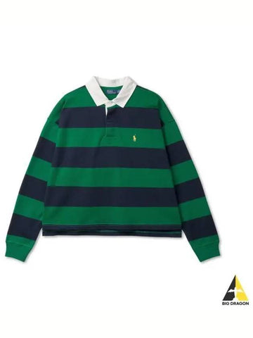 W Striped Cropped Jersey Rugby Shirt Green - POLO RALPH LAUREN - BALAAN 1