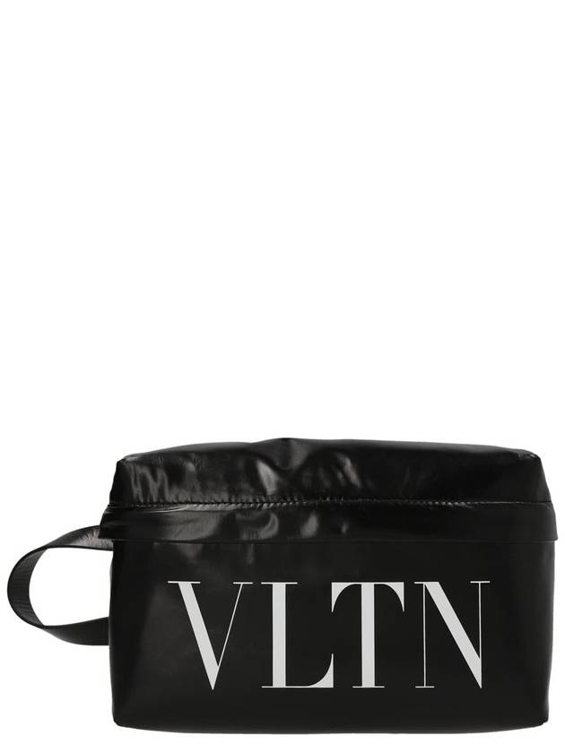 VLTN Logo Print Leather Pouch Bag Black - VALENTINO - BALAAN 2