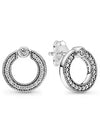 Pave Logo Circle Reversible Stud Earrings Silver - PANDORA - BALAAN 1