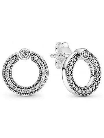 Pave Logo Circle Reversible Stud Earrings Silver - PANDORA - BALAAN 1