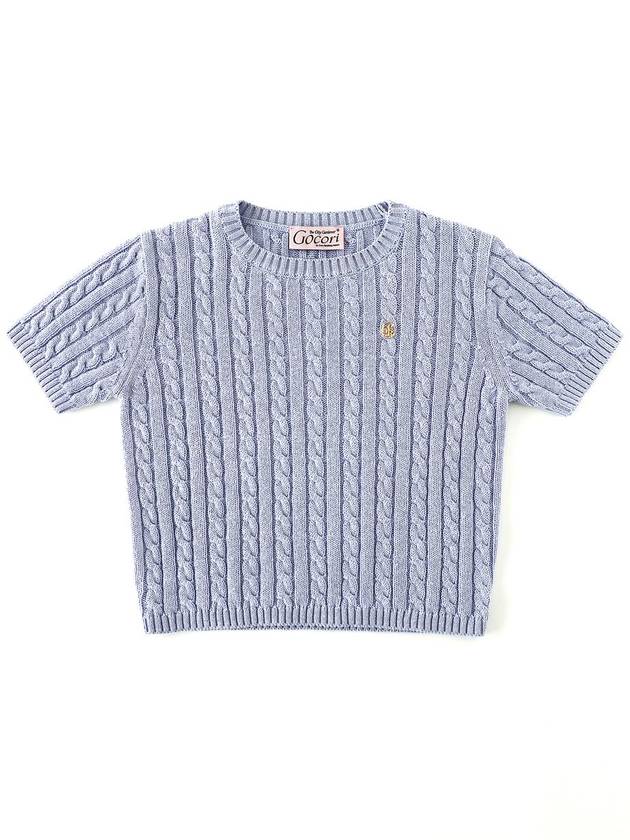 LOGO CABLE KNIT TOP PALE BLUE knit short sleeve - GOCORI - BALAAN 1