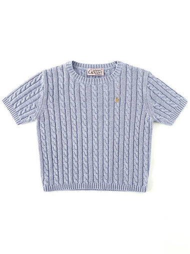 LOGO CABLE KNIT TOP PALE BLUE knit short sleeve - GOCORI - BALAAN 1