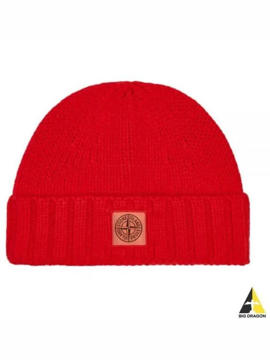 Logo Patch Wool Beanie Red - STONE ISLAND - BALAAN 2