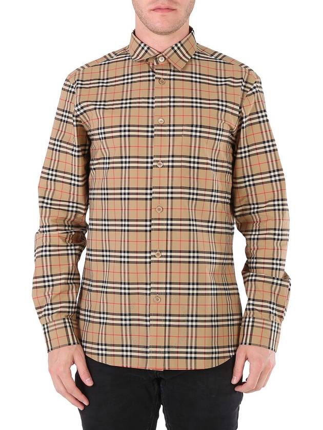 Small Scale Check Stretch Cotton Long Sleeve Shirt Beige - BURBERRY - BALAAN 2