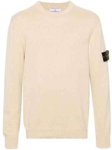 Compass Motif Crew Neck Regular Fit Cotton Knit Top Beige - STONE ISLAND - BALAAN 1