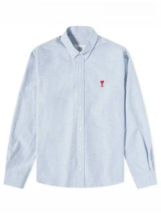 Men's Small A Heart Button Down Long Sleeve Shirt Blue - AMI - BALAAN 2