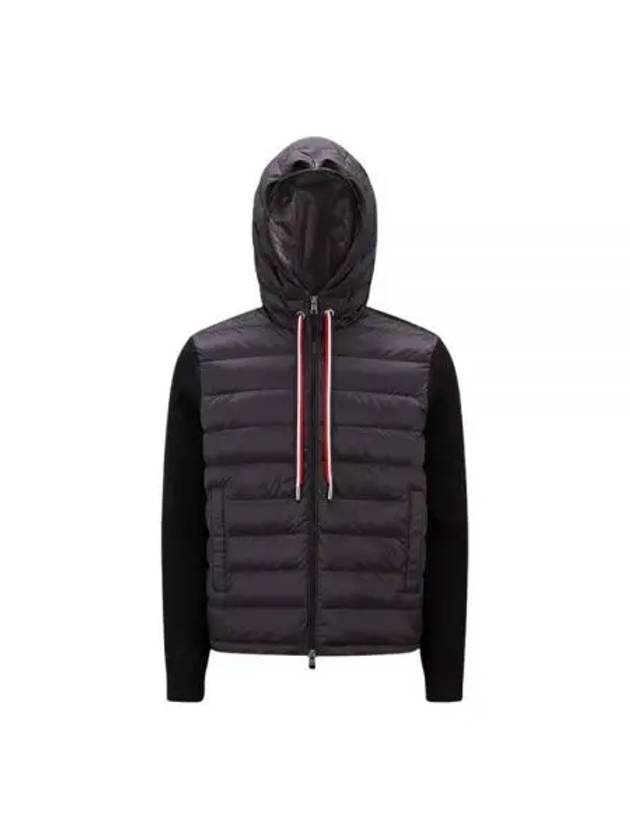 Logo Patch Down Hoodie Cardigan Black - MONCLER - BALAAN 2