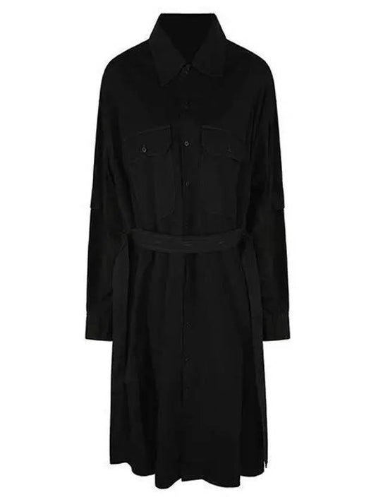 Two Pocket Shirt Belt Cotton Long Dress Black - LEMAIRE - BALAAN 2