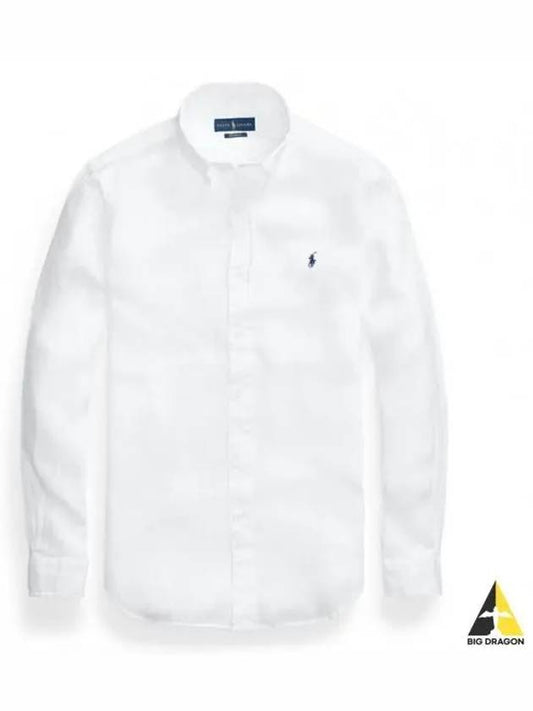 Embroidered Logo Linen Long Sleeve Shirt White - POLO RALPH LAUREN - BALAAN 2