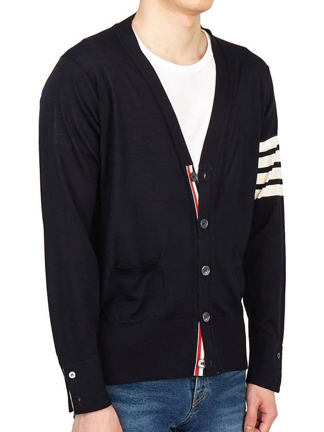 Men's Sustainable Classic Diagonal Wool Cardigan Navy - THOM BROWNE - BALAAN 6