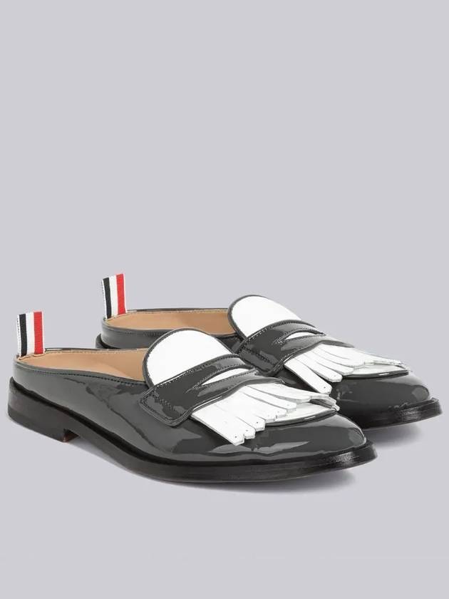 Kilt Varsity Soft Patent Penny Loafer Mule Grey White - THOM BROWNE - BALAAN 3