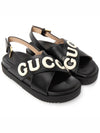 Women's Logo Leather Sandals Black - GUCCI - BALAAN 4