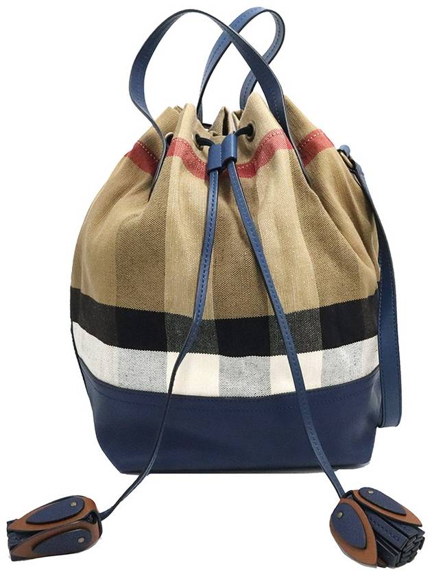 Burberry 40533241 House Check Canvas Brilliant Navy Heston Medium Bucket Bag 2WAY - BURBERRY - BALAAN 1