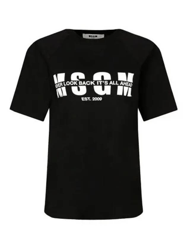 Women's Logo Lettering Short Sleeve T-Shirt Black - MSGM - BALAAN.