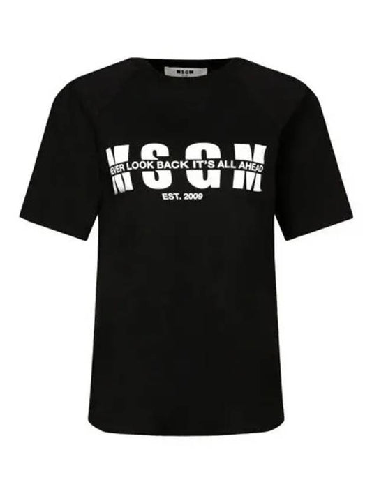 Women's Logo Lettering Short Sleeve T-Shirt Black - MSGM - BALAAN.