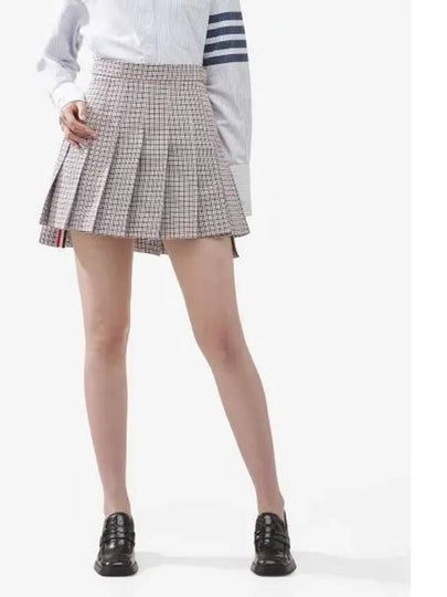 Women's Check Pattern Cotton Blend Pleats Skirt Red - THOM BROWNE - BALAAN 2