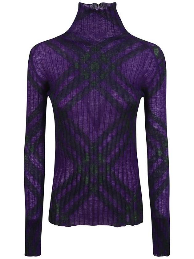 Check Mohair Blend Turtleneck Royal - BURBERRY - BALAAN 1