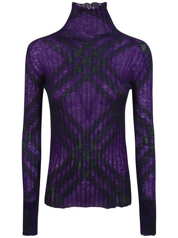 Check Mohair Blend Turtleneck Royal - BURBERRY - BALAAN 1