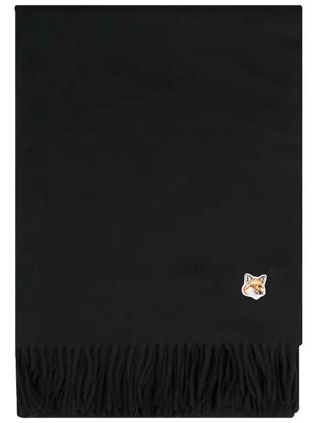 Small Fox Head Patch Wool Muffler Black - MAISON KITSUNE - BALAAN.