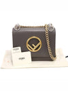 Women s Fendi 8BT286 Dark Gray Calfskin KAN I Khan Ai F Gold Chain Small Shoulder Bag gt Gangbuk used luxury goods - FENDI - BALAAN 3