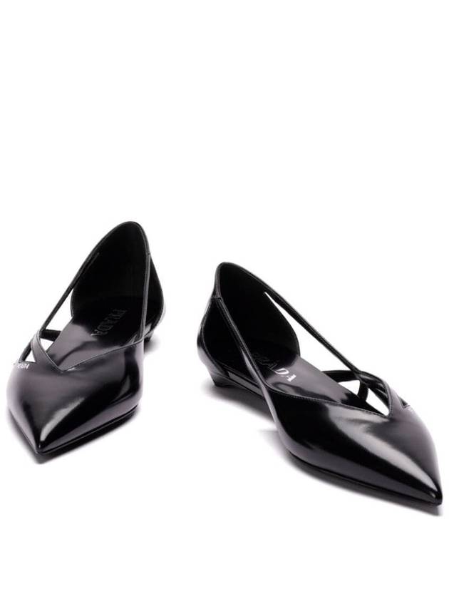 Cut out Brushed Leather Ballerina Black - PRADA - BALAAN 3