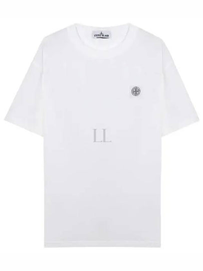 Pisato Effect Logo Patch Short Sleeve T-Shirt White - STONE ISLAND - BALAAN 2