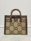 Used luxury goods Lewis It Brown jumbo GG canvas Diana bamboo top handle tote shoulder bag - GUCCI - BALAAN 1