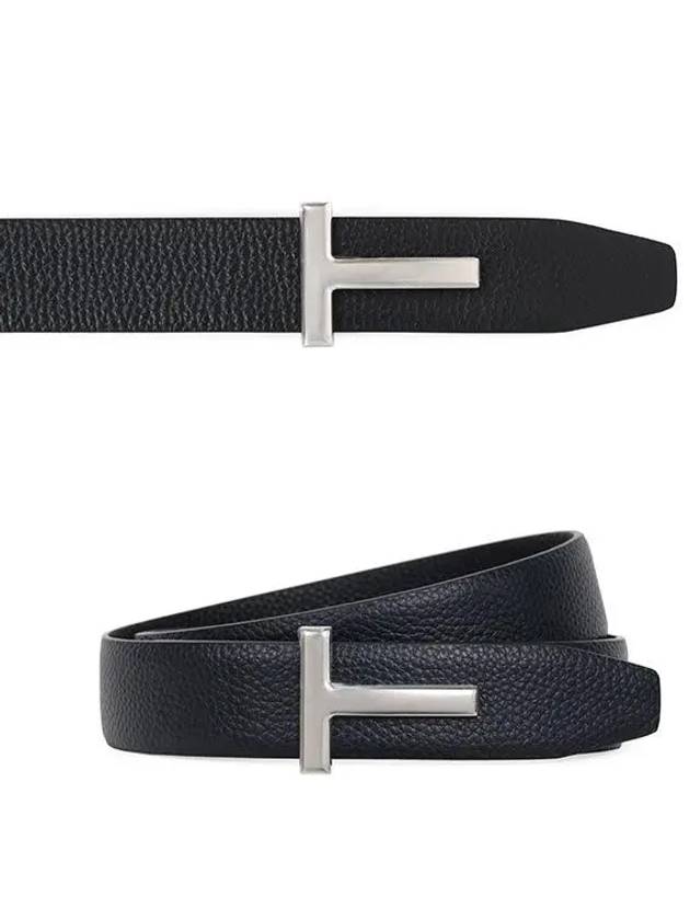 Silver Hardware T Logo Reversible Leather Belt Dark Navy - TOM FORD - BALAAN 5