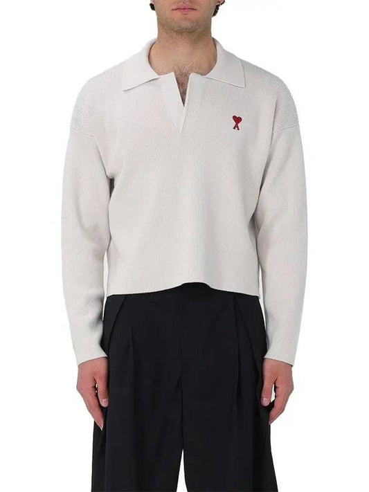 Small Heart Long Sleeve Polo Shirt White - AMI - BALAAN 2