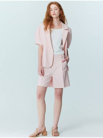 SET_Volume sleeve linen jacket_Bermuda pants_Pink - OPENING SUNSHINE - BALAAN 1