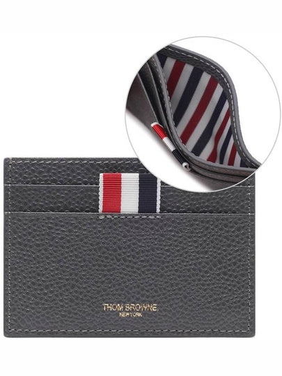 Stripe Note Compartment Pebble Grain Leather Card Wallet Grey - THOM BROWNE - BALAAN 2