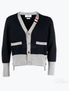 Three Stripe V Neck Cotton Cardigan Navy - THOM BROWNE - BALAAN 2